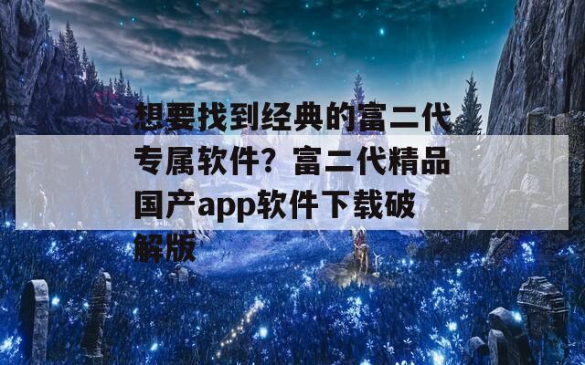 想要找到经典的富二代专属软件？富二代精品国产app软件下载破解版